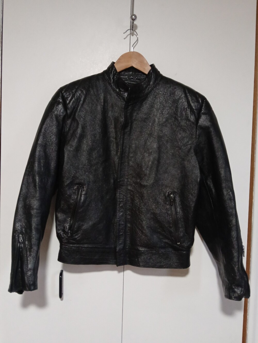 Vintage 80s Janes Fashion Cyprus Black Leather Cafe Racer Motorcycle Jacket